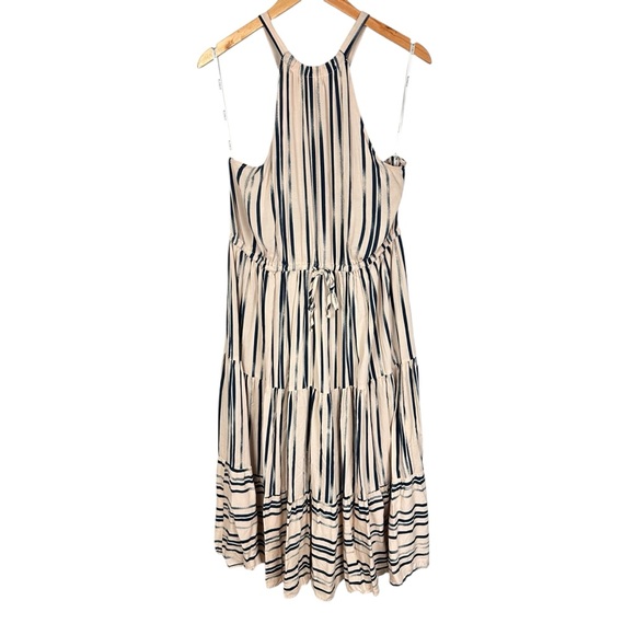 Eloquii Tiered Cream Blue Striped Sleeveless Midi Sundress Size 14 - Picture 1 of 8